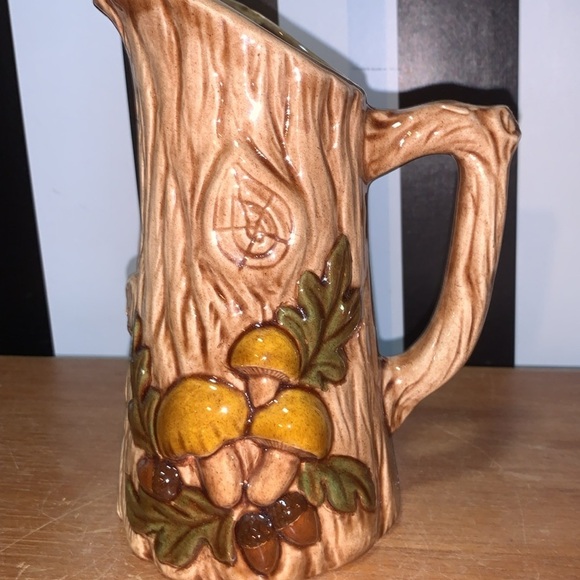 Handmade Other - Retro Mushrooms Handmade Ceramic Wood Grain Pitcher or Vase Shelf / Home Decor